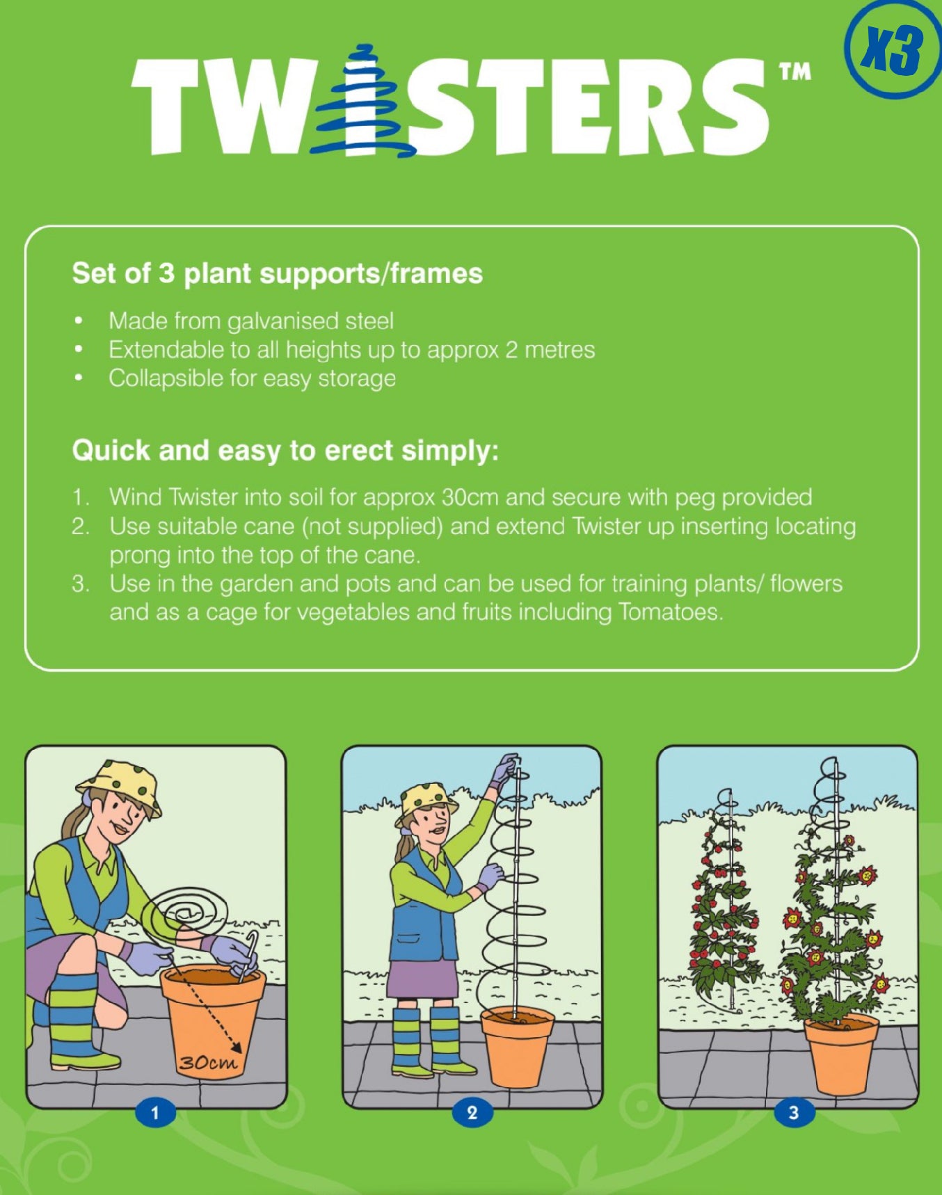 Twisters Extendable Plant Supports – Set of 3